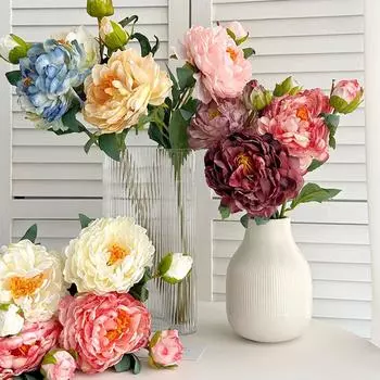 DIY Craft Ретро Имитация Пион Цветок Шелковый Цветок Поддельные Растения Юбилей розовый