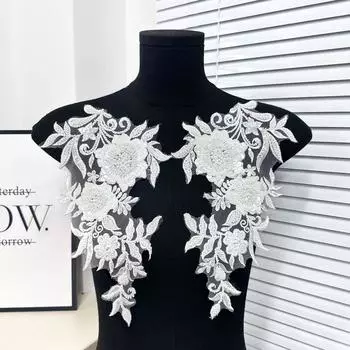 DIY Crafts Cloth Patch Handmade Аппликация из ткани Жемчуг Цветочная аппликация Пошив одежды 1 pair