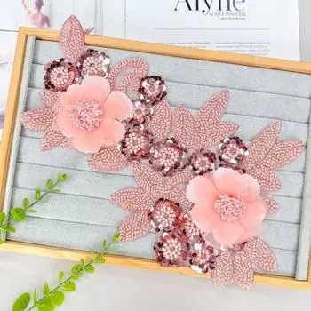 DIY Crafts Цветочная вышивка Аппликация Ручная аппликация из ткани Тканевая нашивка Шитье одежды розовый