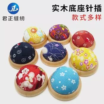 DIY Cross Stitch Tool Fabric Needle Tie Patchwork Pin Pack Wooden Base Pin Cushion Fabric Pincushion Pin Pack Handmade Default