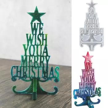 DIY Crystal Epoxy Resin Christmas Tree Letter Desktop Ornaments Decoration Christmas Silicone Mirror Mold