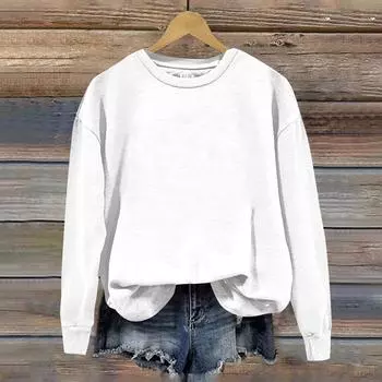 Сделай сам на заказ женская мода круглый вырез пуловер длинный рукав топ свитшот XXL белый