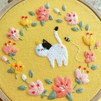 DIY Цветочная вышивка с изображением кошки, ручная работа, набор для вышивки крестом, вышивка хлопком, живопись, пяльцы для вышивания, домашний декор