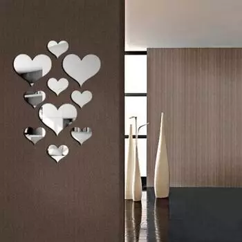 DIY Decorative 10Pcs/Set Durable Love Heart Stickers Wall Sticker Mirror Mural 3D Decal Simple Removable Paster Home Decoration серебряный