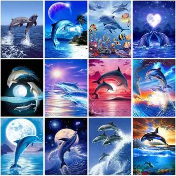DIY Дельфин 5D алмазная живопись полная круглая дрель животное Алмазная вышивка крестиком мозаика наборы настенное искусство домашний декор Full Round 20x30CM