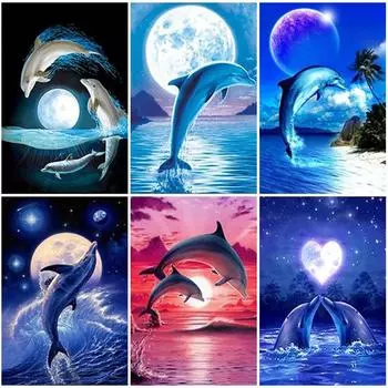 DIY Дельфин 5D алмазная живопись животные вышивка крестиком полная квадратная круглая дрель из смолы домашний декор Рождественский подарок настенное искусство Full Round 15x20CM