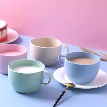 DIY десертная чашка для завтрака, экологически чистая чашка для напитков, модная домашняя жизнь, европейский стиль, чашка для молока, пшеничная солома, портативная кружка, простой кофе, чай, шик синий