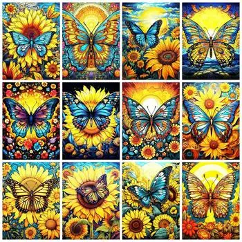 Diy Diamond Painting Mosaic Butterfly Sunflower Full Square/Round Embroidery Cross Stitch Set Animal Floral Home Decor Full Round 20x30CM