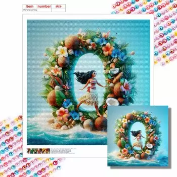 DIY Diamond Painting Round Diamond Motana and The Letter Q Full Diamond Mosaic Home Decoration Painting Cross Stitch Kit Round 20x20cm