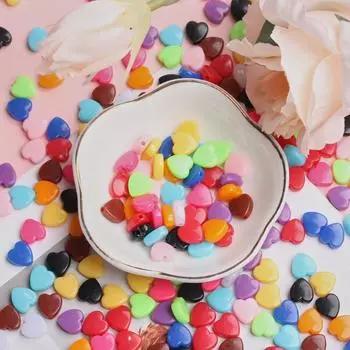 DIY для изготовления ювелирных изделий акрил 300 шт. свободные бусины ручной работы аксессуары DIY плоские бусины в форме сердца ярких цветов 300pcs разноцветный