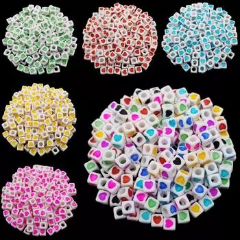 DIY для оптовой продажи свободных бусин акриловые украшения изготовление 50 шт 7 мм аксессуары сердце квадратный кулон ожерелье браслет аксессуары чёрный