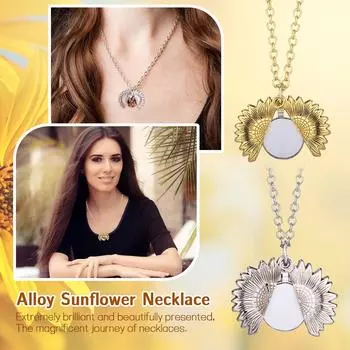 DIY двухслойное напечатанное изображение выгравированное подвеска ожерелье подсолнух ретро ожерелье подсолнух можно открыть One Size серебряный
