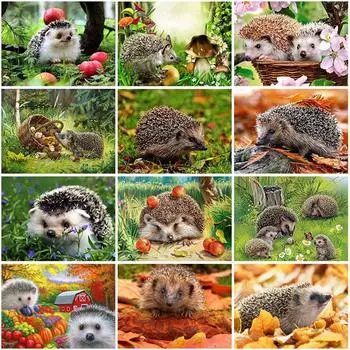 Diy Ежик 5D алмазная живопись полная круглая дрель вышивка крестиком мозаика со стразами животное Алмазная вышивка мозаика домашний декор Full Round 20x30CM