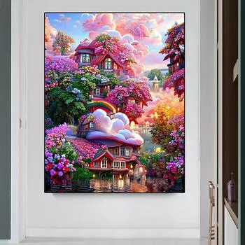 DIY Фэнтези Пейзаж Алмазная картина Садовые цветы Алмазная вышивка Мозаика Стразы Фотографии Полный дрель Домашний декор S415 Full Round 30x45CM