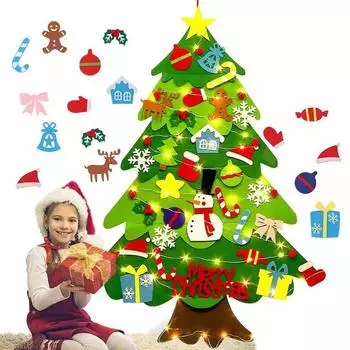 DIY Felt Christmas Tree Christmas Decoration for Home Navidad 2024New Year Christmas Ornaments Santa Claus Xmas Kids Gifts 1M зелёный