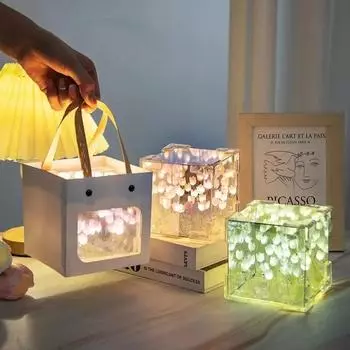 DIY Flower Sea 3D Cloud Tulip LED Night Light Mirror Table Lamps Спальня Украшения Украшения Зеркало Настольные Лампы Прикроватные Подарки