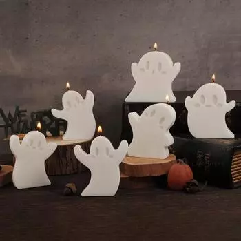 DIY Halloween Decorations 6Pcs/Set Cute Ghost Candle Mold Silicone Scented Stone Molds Gypsum/concrete/epoxy Resin Ghost Mould
