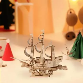 DIY Handmade Wooden Ocean Sailboat Model 3D Трехмерная головоломка Подарочные детские игрушки Мебель для рабочего стола жёлтый