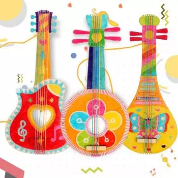Diy Handmade Wooden Painting Graffiti Guitar Design Making Toys Set Cartoon Guitar Musical Instrument Handmade Toys Set