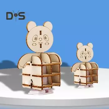 DIY Ходячий медведь Робот STEM Комплект Деревянная заводная механическая игрушка Сборка без клея Научный проект для детей Физический и инженерный эксперимент Sets