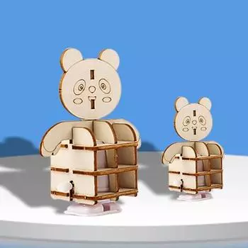 DIY Ходячий медведь Робот STEM Комплект Деревянная заводная механическая игрушка Сборка без клея Научный проект для детей Физический и инженерный эксперимент Sets