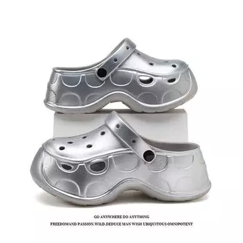 DIY hole shoes women s summer wear new heightening platform eva cool slippers women 36-37 серебряный