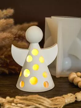 DIY Hollow Angel LED Night Light Holder Силиконовая форма DIY Concrete Tea Lamp Holder Литейные формы Украшение из смолы Подарок Домашний декор