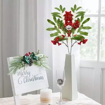 DIY Искусственные красные ягоды Ветки Поделки Моделирование Искусственные красные ягоды Цветок Прочные елочные украшения для рабочего стола