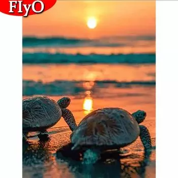 DIY комплект алмазной живописи закат Приморский Алмазная вышивка животное черепаха картины из страз мозаика распродажа ремесленный комплект Full Round 20X30CM