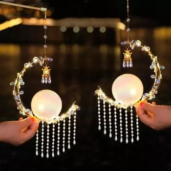 DIY комплект фонарей ручной работы светодиодный кролик лотос лампа портативный светящийся фонарь с кисточкой светящийся орнамент на Новый год фестиваль середины осени