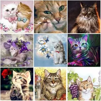 DIY кошка 5D алмазная живопись полная круглая дрель животное Алмазная вышивка мозаика стразы вышивка крестом стены книги по искусству подарок Full Round 20x20CM
