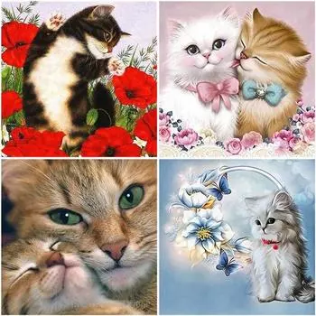 DIY кошка 5D алмазная живопись полная круглая дрель животное Алмазная вышивка крестиком стены книги по искусству домашний декор Рождественский подарок Full Round 20x20CM