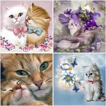 DIY кошка 5D алмазная живопись полная круглая дрель горный хрусталь животное Алмазная вышивка крестиком мозаика домашний декор настенное искусство Full Round 20x20CM