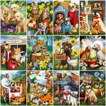 DIY Кошка Алмазная картина Собака Вышивка Мозаика Животное Ферма Новое поступление Полный квадрат Круглый крестик Ручная работа Хобби Full Round 20x30CM