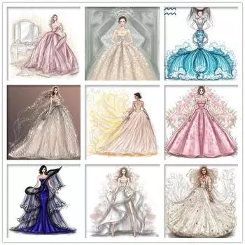 DIY Кристалл Полный Алмаз Круглый 5D Алмазная Картина Новое Свадебное Платье Одежда Набор Для Вышивки Крестом Инкрустация Круглыми Стразами Full Round 20x30CM