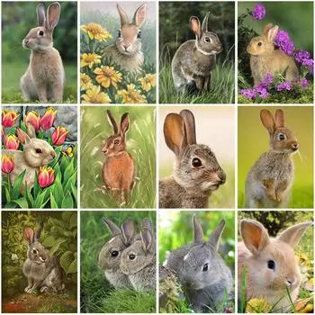 DIY Кролик 5D Алмазная картина Полный круглый дрель Животное Алмазная вышивка Набор для вышивки крестом Мозаика Настенное искусство Домашний декор Подарок Full Round 20x30CM