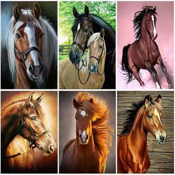 DIY Лошадь 5D Алмазная картина Полный круглый дрель Животное Алмазная вышивка Крестом Мозаика Домашний декор Стены искусства Full Round 20x30CM