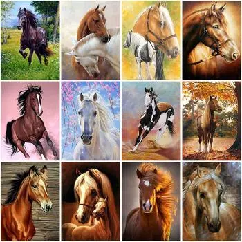 DIY Лошадь 5D Алмазная картина Вышивка крестом Полный круглый горный хрусталь Алмазная вышивка Животное Мозаика Настенное искусство Домашний декор Full Round 20x30CM