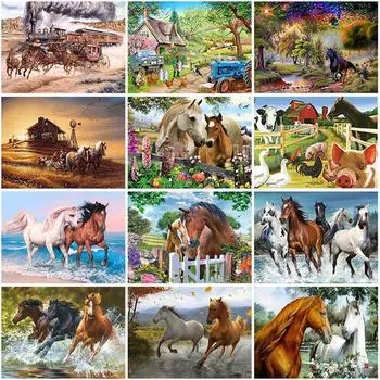 DIY лошадь 5D алмазная живопись полная круглая дрель горный хрусталь животное Алмазная вышивка наборы крестиков домашний декор настенное искусство Full Round 20x30CM