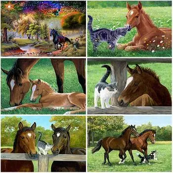 DIY лошадь 5D алмазная живопись полная круглая дрель животное Алмазная вышивка крестиком горный хрусталь мозаика настенное искусство домашний декор Full Round 20x30CM