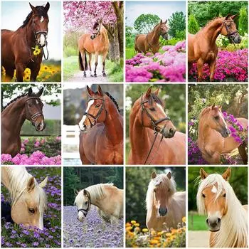 DIY лошадь 5D алмазная живопись полная круглая дрель смола животное Алмазная вышивка наборы крестиков домашний декор Рождественский подарок Full Round 20x30CM