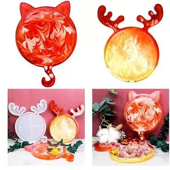 DIY лоток для хранения головы кошки, силиконовые формы, цементная штукатурка ручной работы, Рождественские рога лося, ювелирные изделия, тарелка для хранения, форма для декора