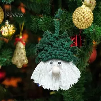 DIY макраме Санта-Клаус с кисточками Рождественская елка подвесной декор ручная работа макраме Рождественский гном Эльф праздничный декор зелёный