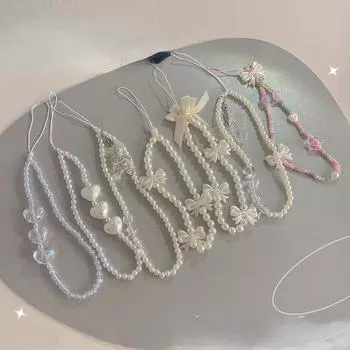 DIY маленький свежий хрустальный бант цветы любовь жемчужный браслет женская любовь цепочка для мобильного телефона защита от падения аксессуары для мобильных телефонов