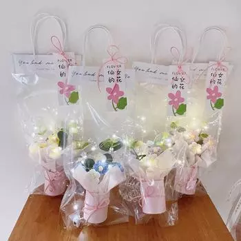 Diy Маленький Свежий Сладкий Упаковка Подарочный Вязаный Плюшевый Слоеный Букет Цветов Ручной Работы Многоцветный