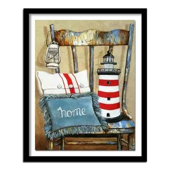 DIY Маяк на стуле Вышивка крестиком Ремесла Алмазная вышивка Домашний декор Алмаз Полный круглый 20X30CM