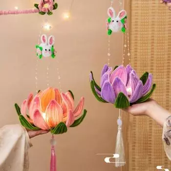 DIY Материал Пакет Цветок Лотоса Фонарь Мультяшное Украшение Скрученный Материал Палочки Кролик Фонарь Светящийся