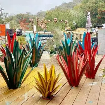 DIY Металлическая Художественная Текила Деревенская Скульптура 9 листьев Сад Двор Скульптура Домашний Декор 27cm жёлтый