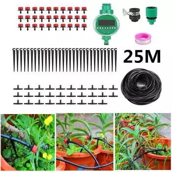 DIY Micro Drip Irrigation System Garden Plant Self Automatic Watering Timer Garden Hose Kits 25m With Adjustable Dripper New