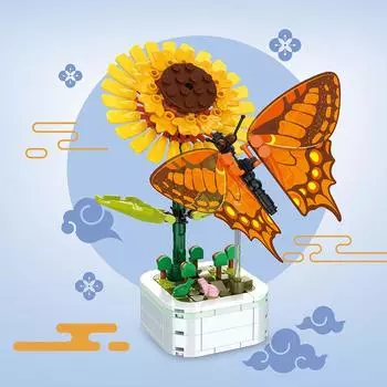 DIY Mini Butterfly Insect Potted Plant Bonsai Flower Block Rose Decoration Building Block Figure Plastic Toy Gift Kids Girls NO BOX